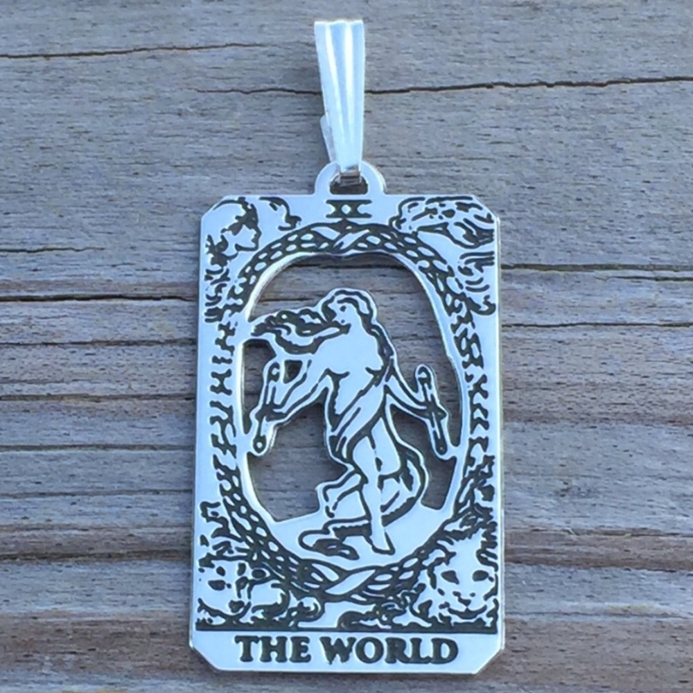 World Tarot Card Pendant solid .925 Sterling Silver dainty Made in USA - Picture 4 of 13